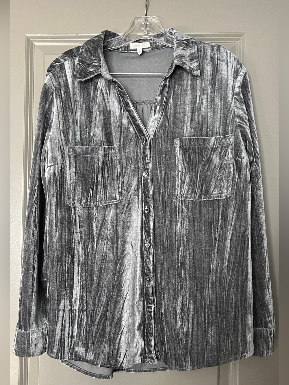 Maurices Silver Gray Velvet Button-Down Shirt